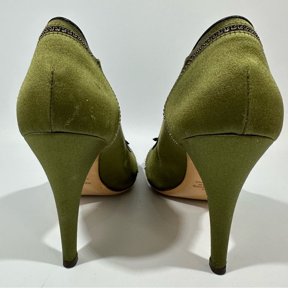 Valentino Garavani Green Black Florak Rhinestone Peep Toe Heels 39 Whimsigoth - Picture 11 of 16
